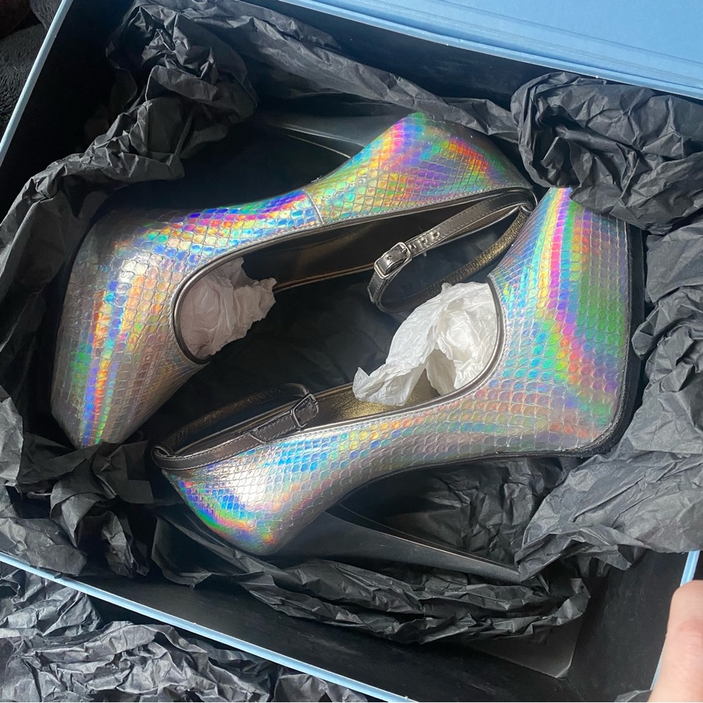 Lanvin 2013 Runway holographic python pump platform stiletto heel ankle strap 🪩